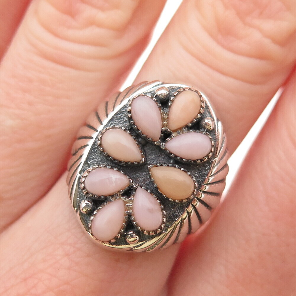 Krush Kandy 925 Sterling Vintage Real Pink Conch Shell Adjustable Ring Size 7.75